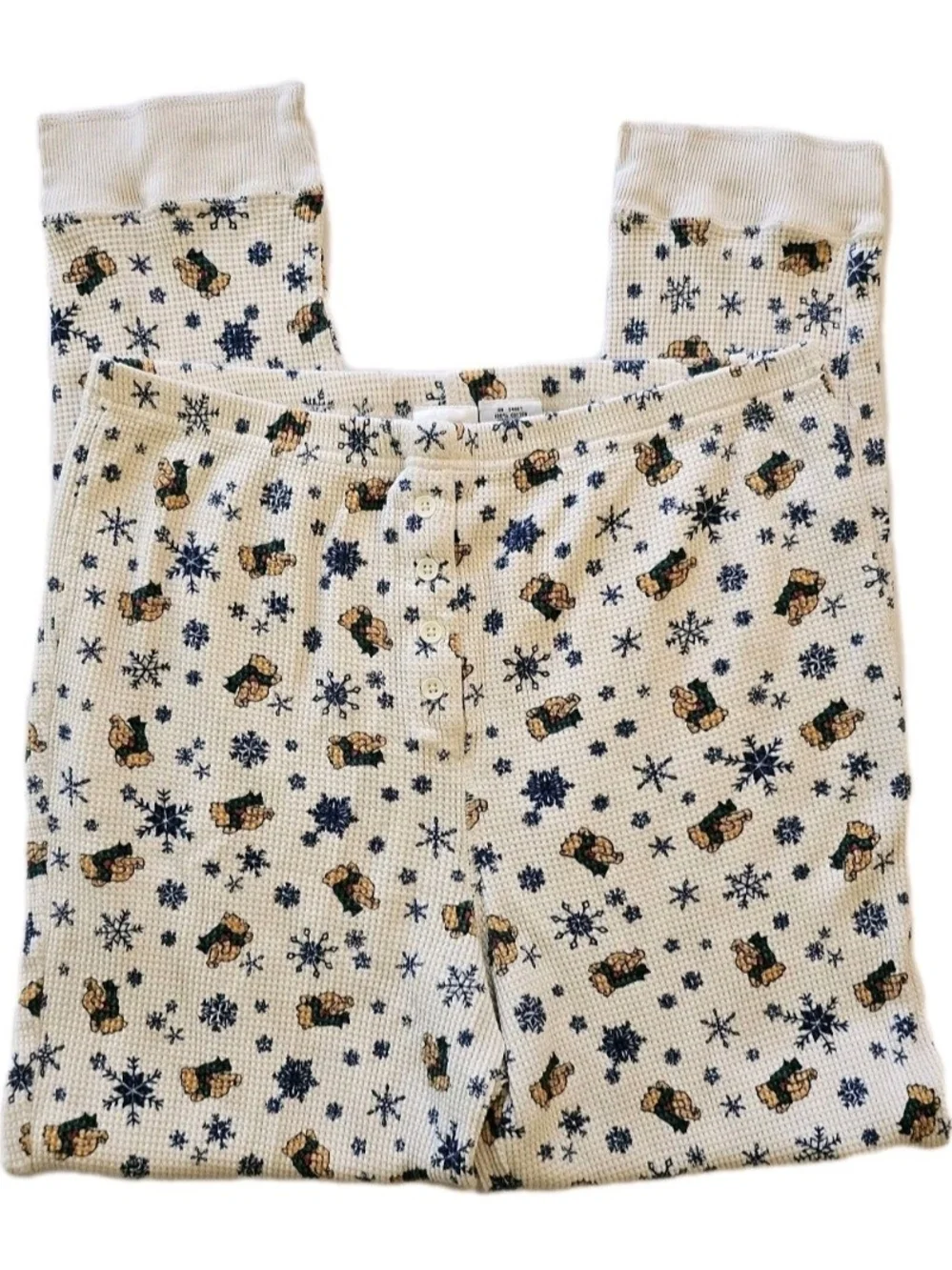 Disney Cream Thermal Pajama Set with Blue Snowflake & Brown Bear Print - Picture 7 of 9